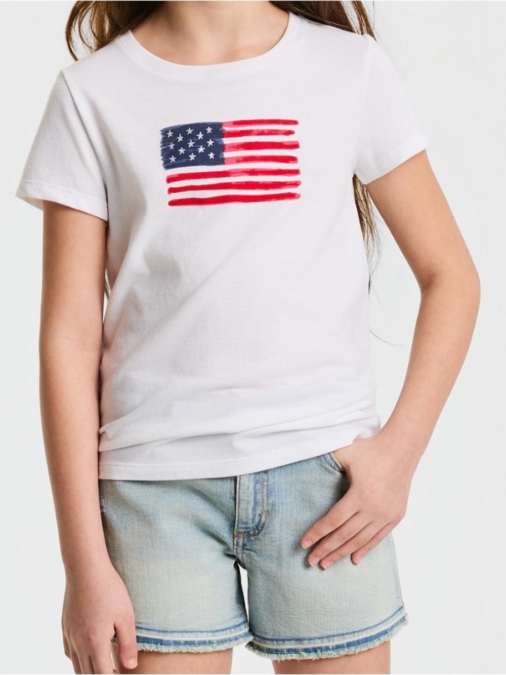 Epic Threads White Tee with Red & Blue Flag Graphic